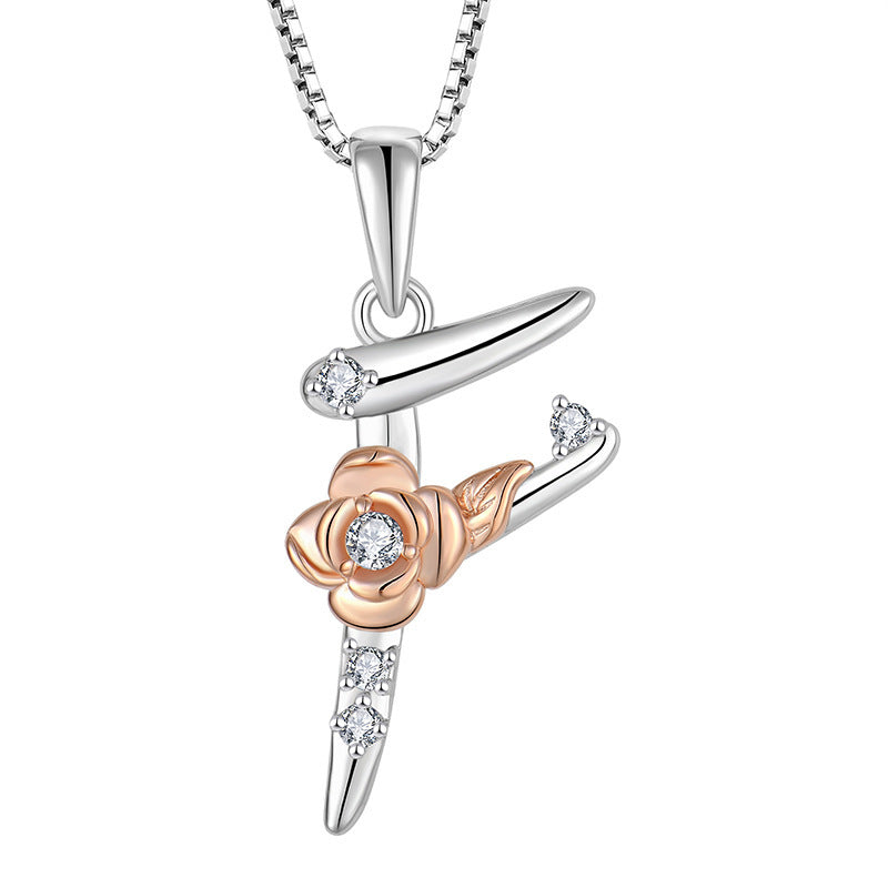 26 English Letters Necklace – 925 Sterling Silver Zircon Initial Pendant Jewelry for Women