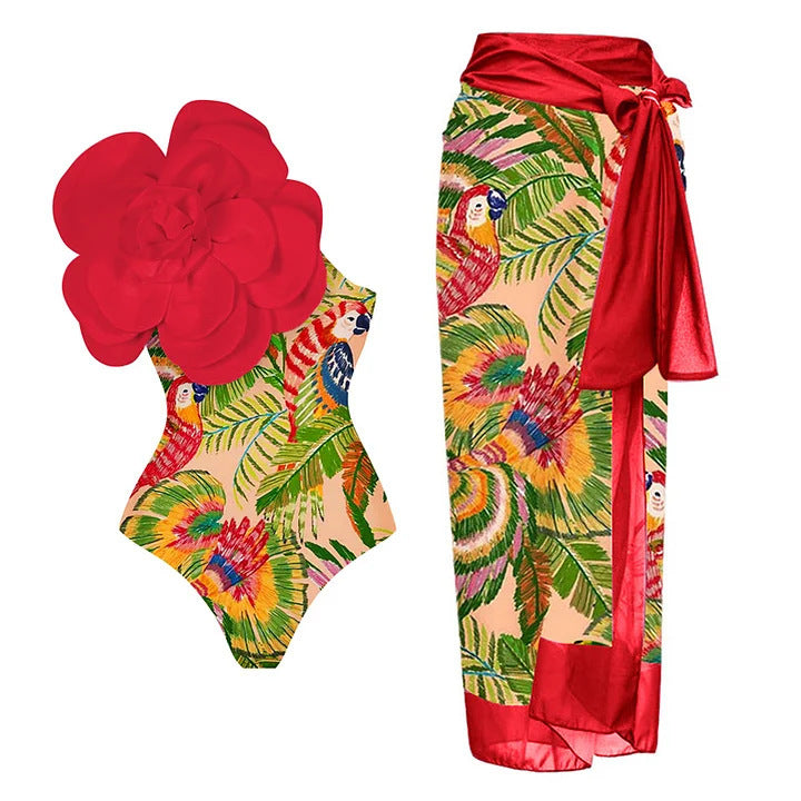 One-piece 3D Big Flower Decorative Swimsuit Suit For Women