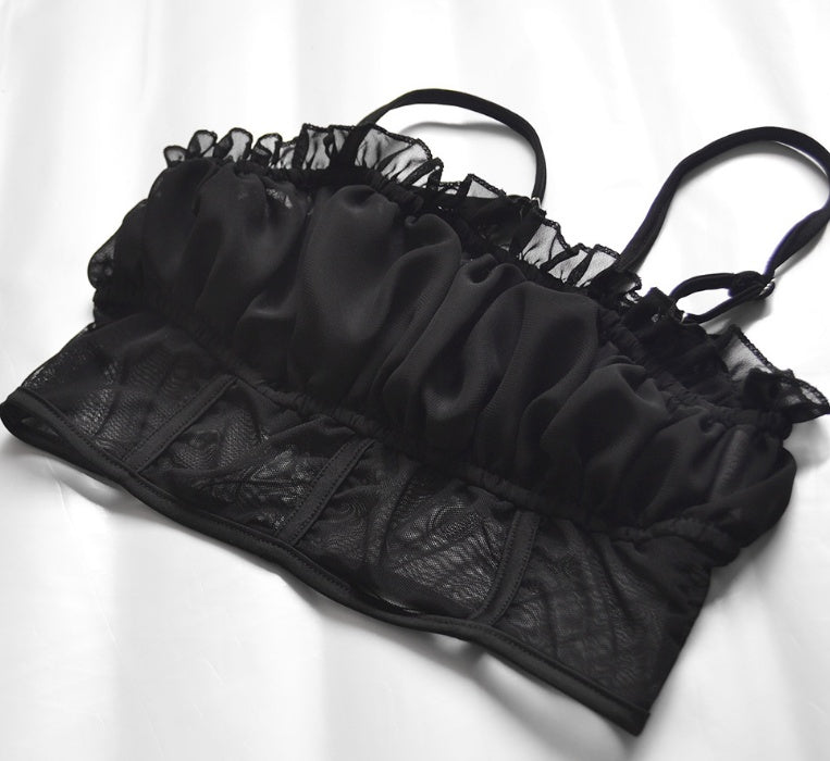 summer popular mesh sling vest female cross-border sizzling explosion splicing wooden ear micro-transparent top