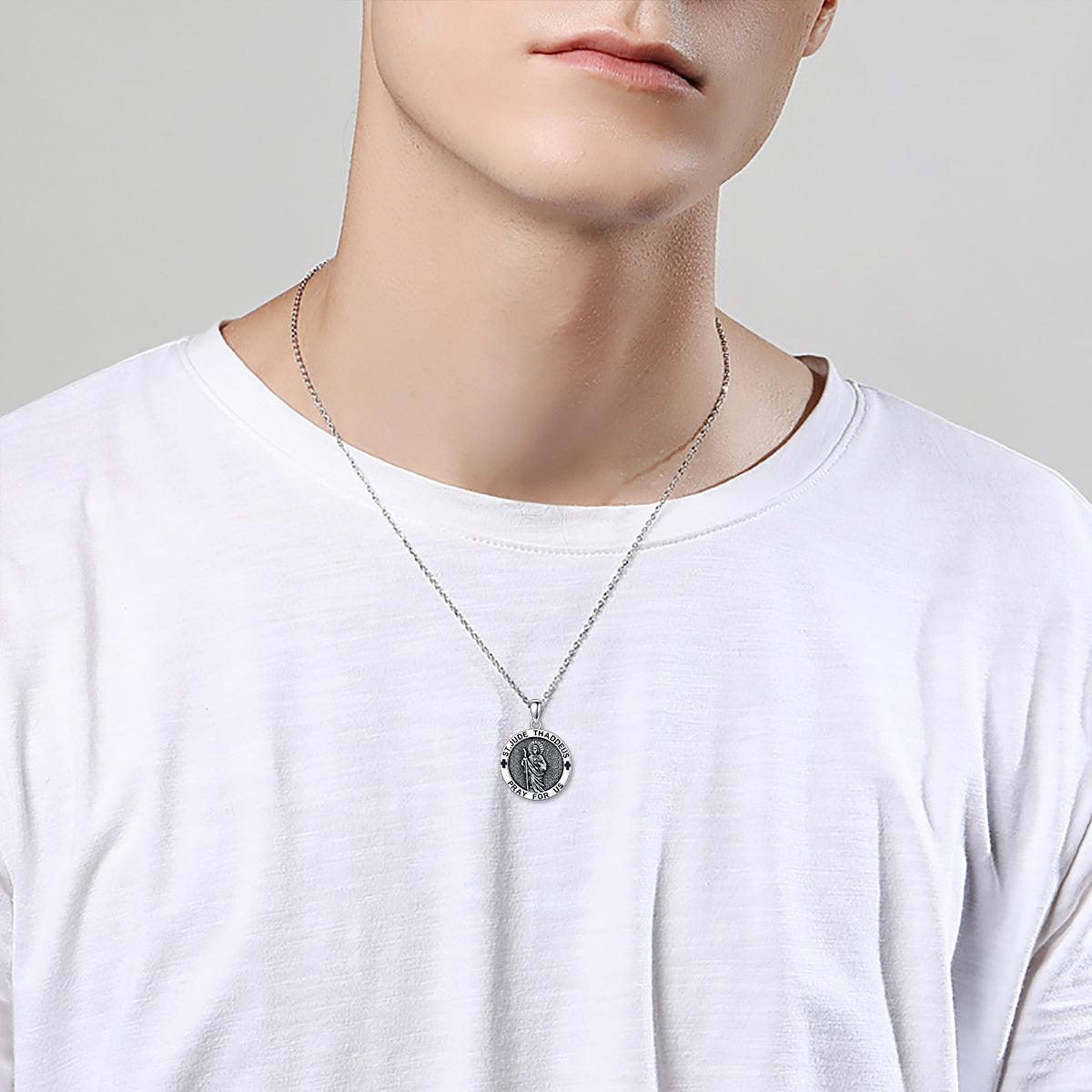 Devotional Saint Jude Pendant Necklace, 925 Sterling Silver