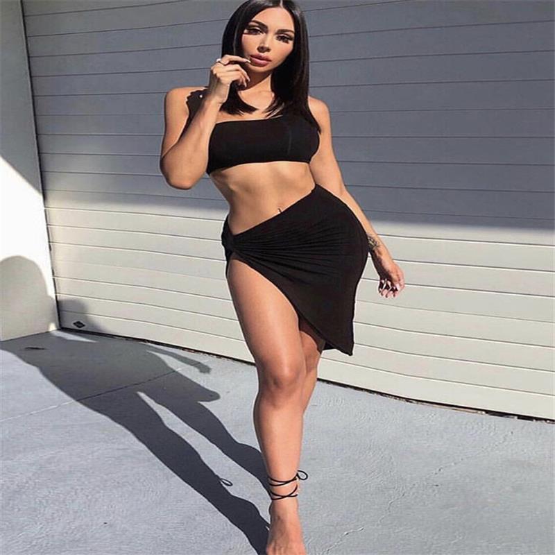 Tank Top Slit Skirt Split Swimsuit Set