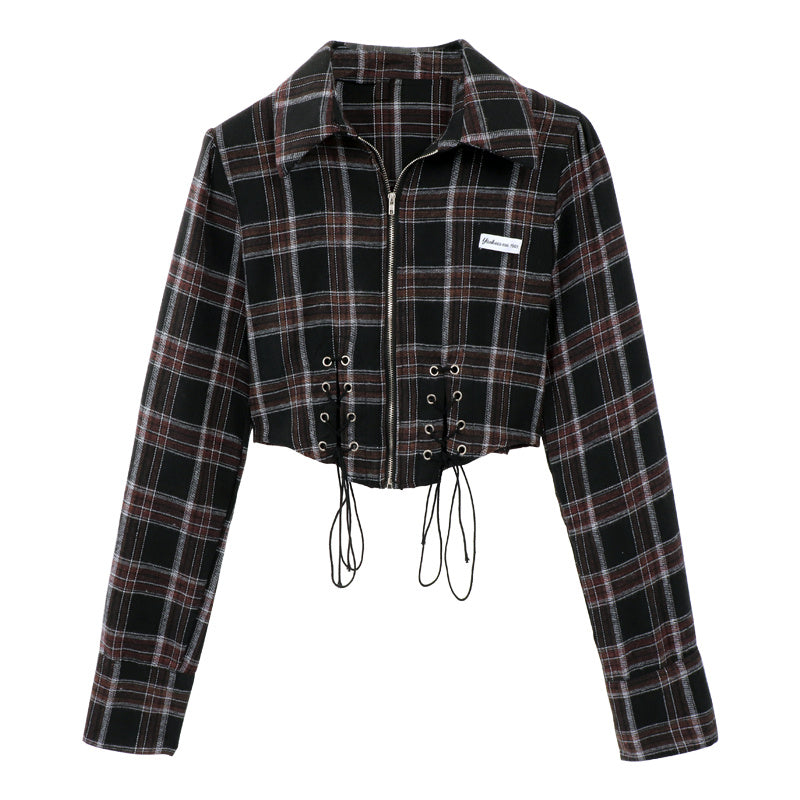 Women's Spring Short Hot Girl Plaid Shirt