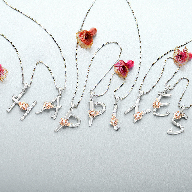 26 English Letters Necklace – 925 Sterling Silver Zircon Initial Pendant Jewelry for Women