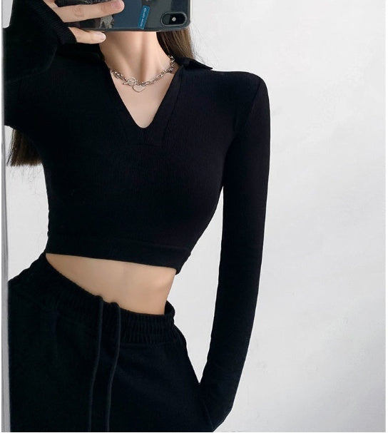 Women's Short T-shirt V-neck Slim Bottoming Shirt