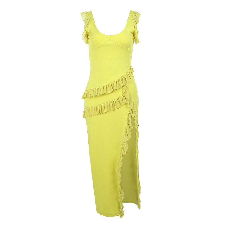 Chic Long Dress for Women — Pleated Design with Fluttering Straps