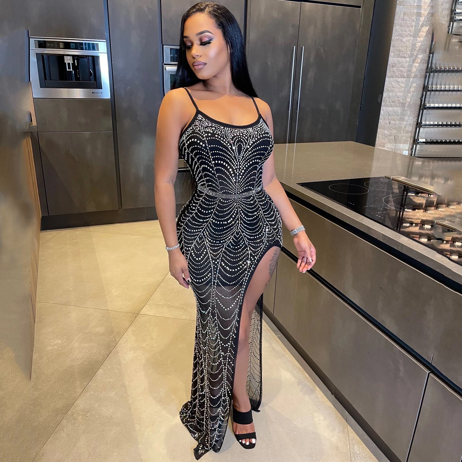 Rhinestone Sling Party Dress