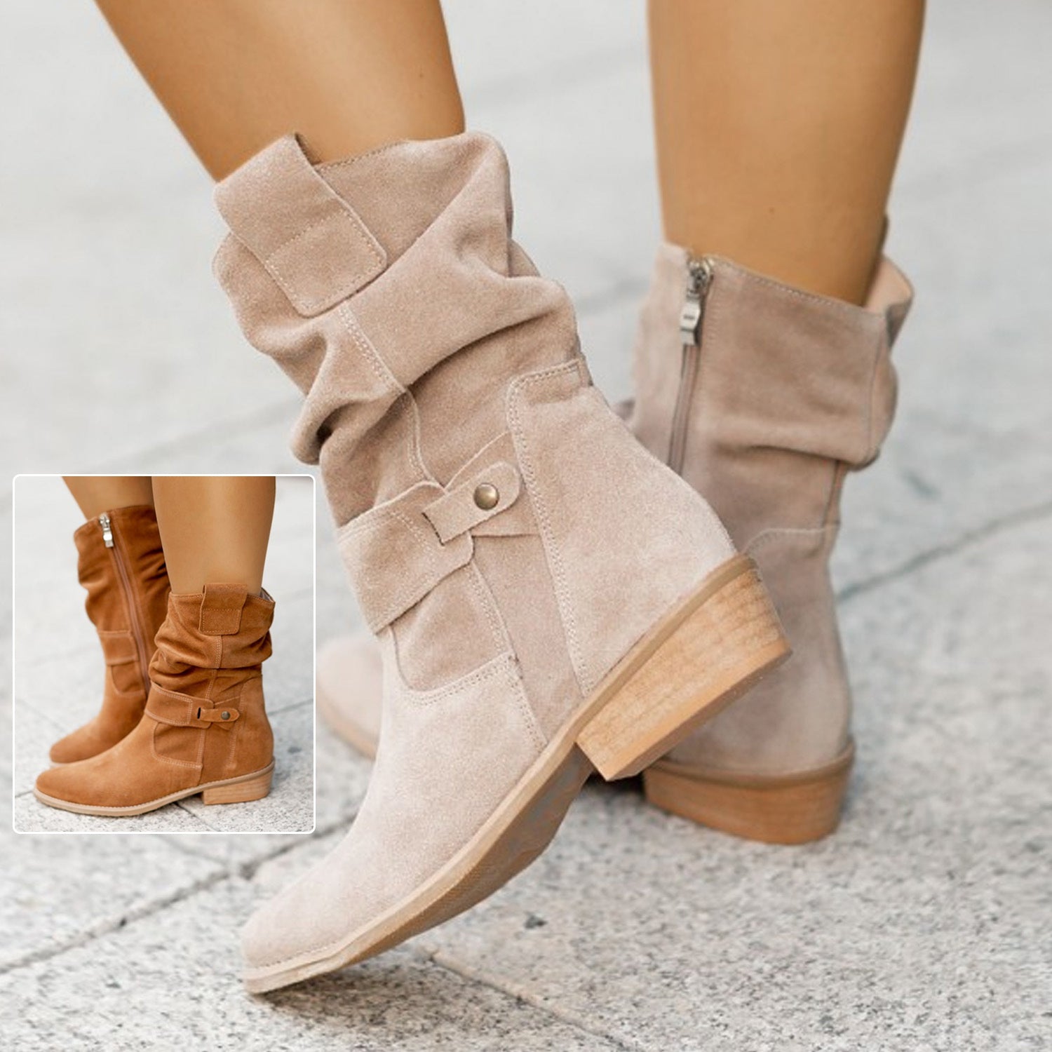 Suede Western Boots – Chic Pointed Toe Mid-Calf Style for Effortless Winter Looks