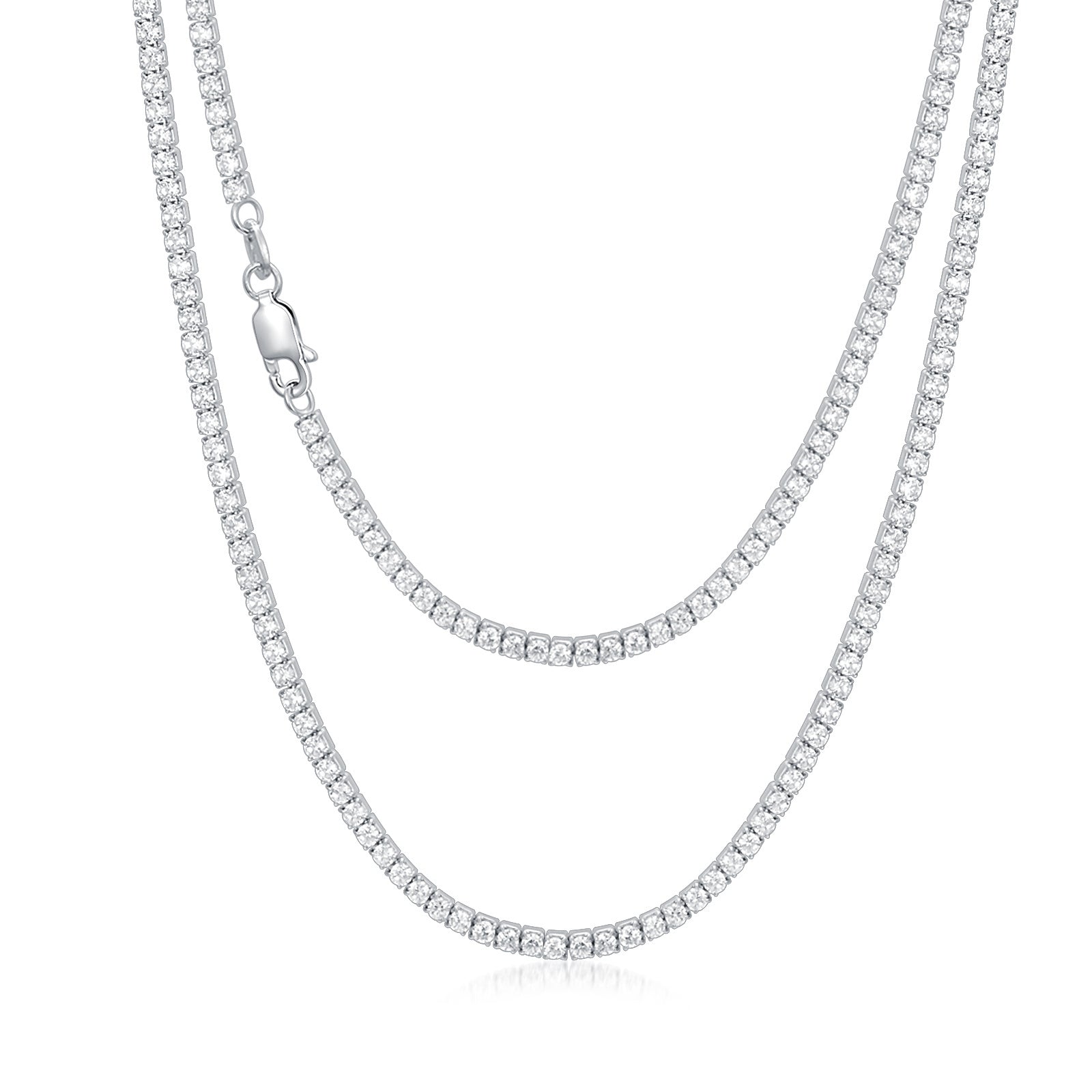 Trendy 925 Sterling Silver Tennis Necklace with Sparkling CZ Stones – 4MM Chain