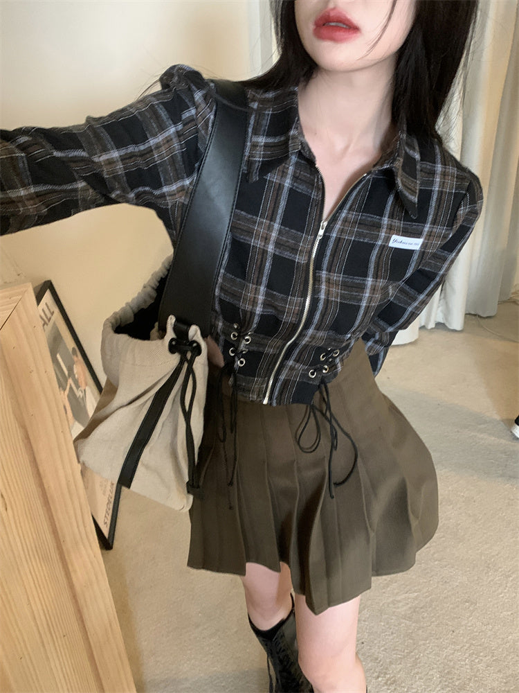 Women's Spring Short Hot Girl Plaid Shirt