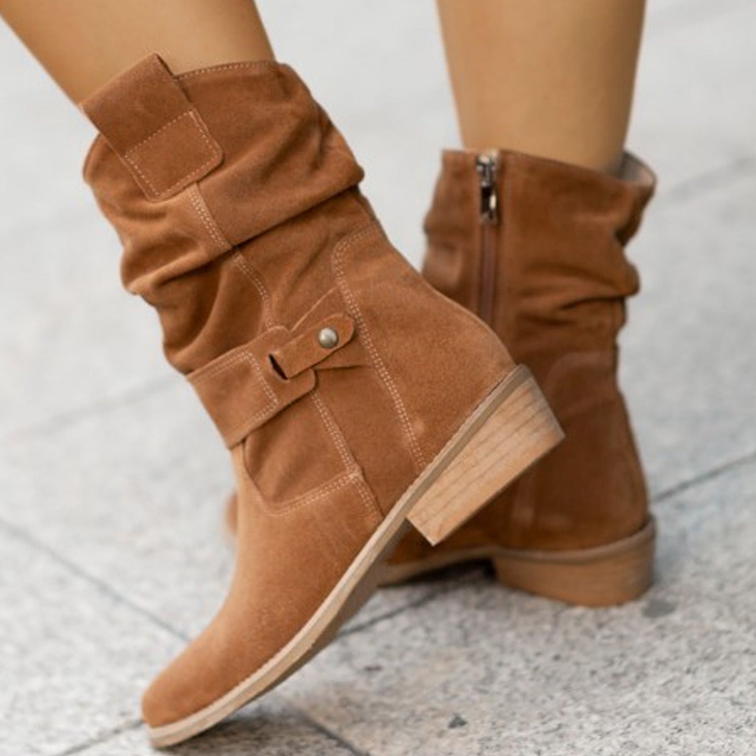 Suede Western Boots – Chic Pointed Toe Mid-Calf Style for Effortless Winter Looks