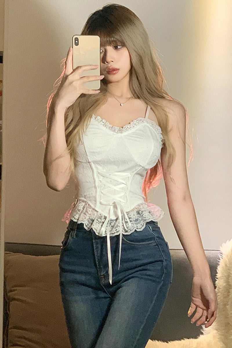 Lace Tops Spring And Summer Irregular Care Machine Straps Vest Suspenders