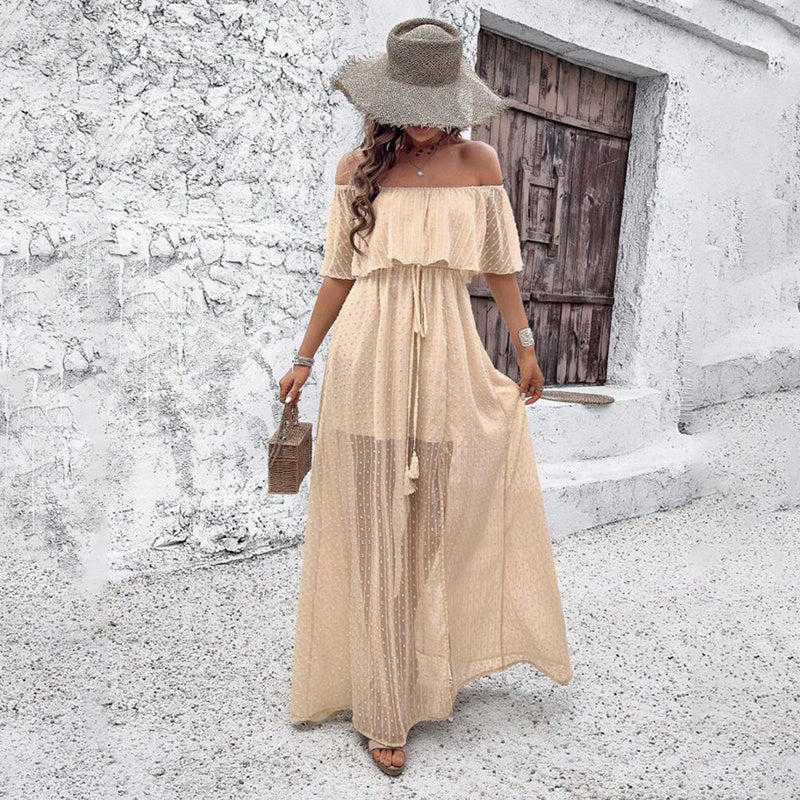 Womens Off The Shoulder Ruffle Party Dresses Side Split Beach Maxi Dress