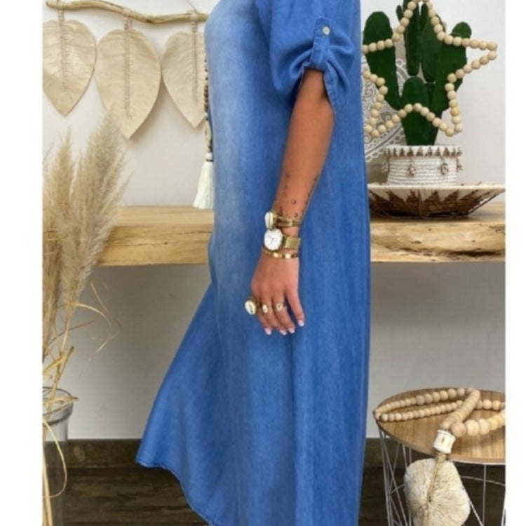 Stylish Comfort Redefined – Washed Denim Dress for Every Curve