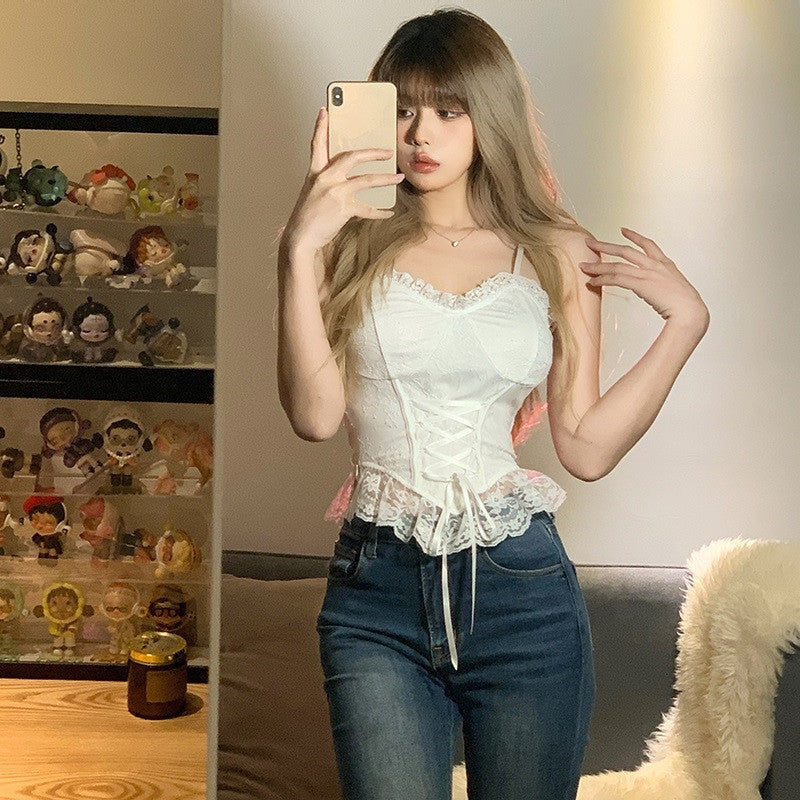 Lace Tops Spring And Summer Irregular Care Machine Straps Vest Suspenders