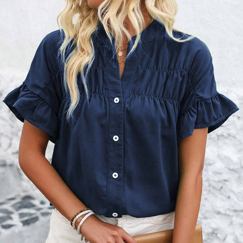 Short Sleeve Button Down Shirts Dressy Casual V Neck Business Work Blouses