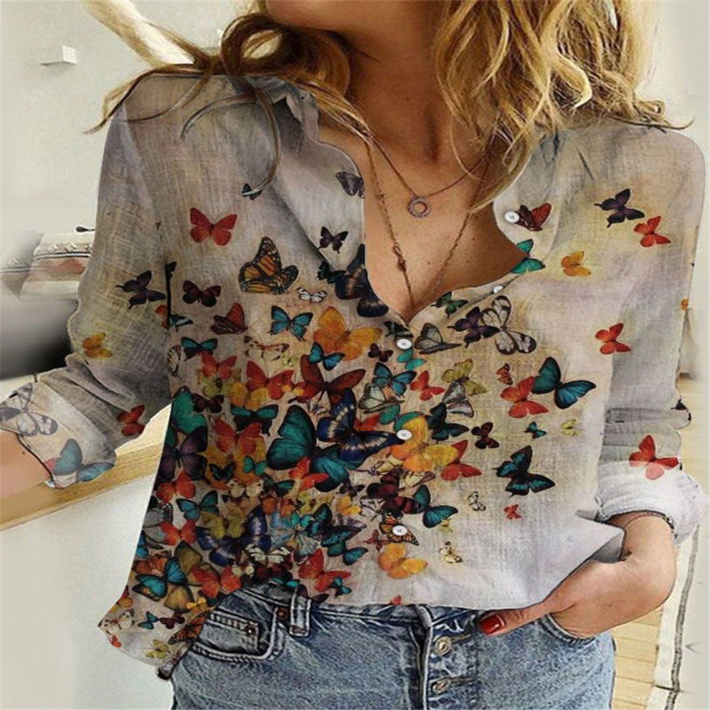 Women's Long Sleeve Lapel Geometric Print Fashion