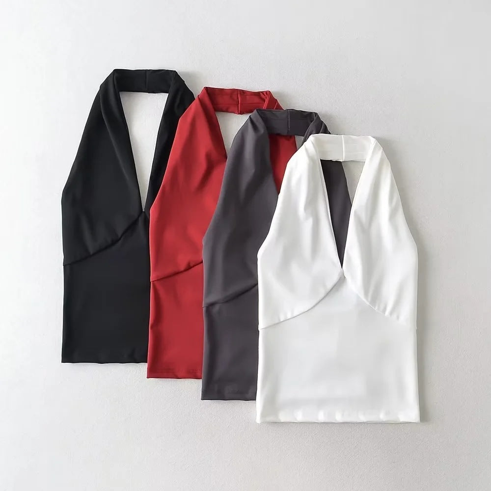 V-neck Halter Vest Women's Outer Wear Design Slim-fit Short High Waist Top