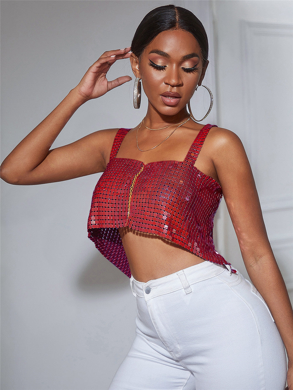 Women's Metal Sequins Chain Strap Tube Top