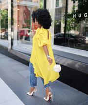 Irregular Fashion Blouse Ruched Sleeves Back Slit