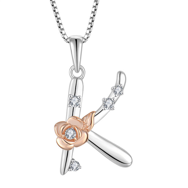 26 English Letters Necklace – 925 Sterling Silver Zircon Initial Pendant Jewelry for Women