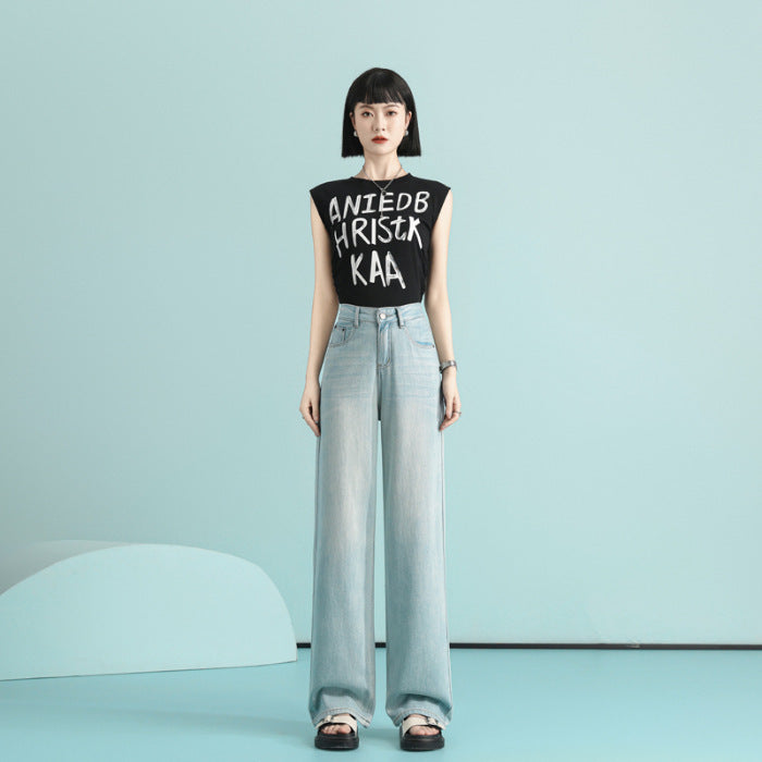 Lyocell Jeans Thin Super Soft Texture Mopping High Waist Wide Leg Jeans