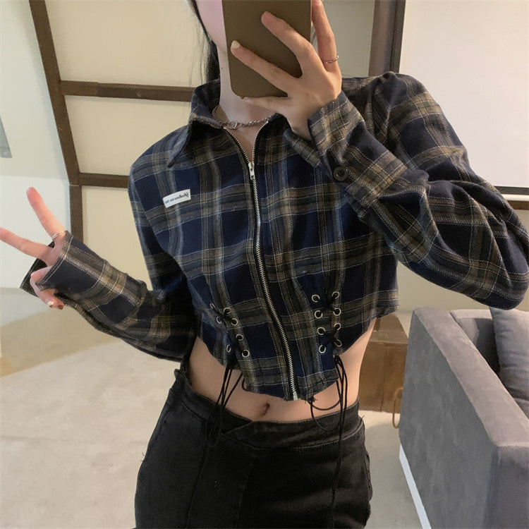 Women's Spring Short Hot Girl Plaid Shirt