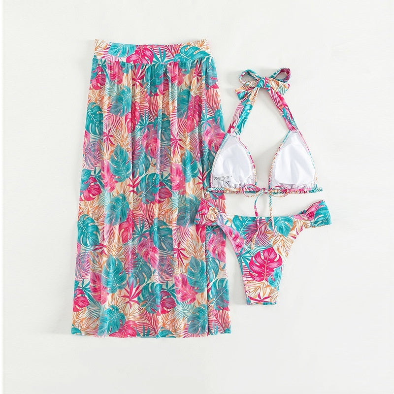 New Printed Mesh Beach Skirt Split  Swimsuit