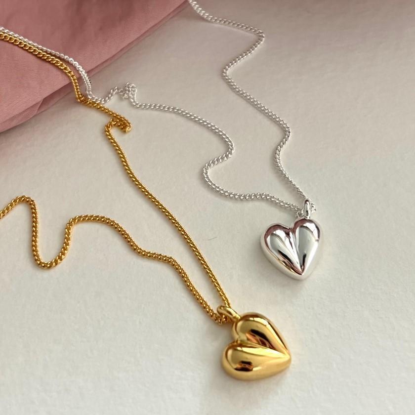 Two-Tone Heart Pendant Necklace – 925 Silver and Gold Detail