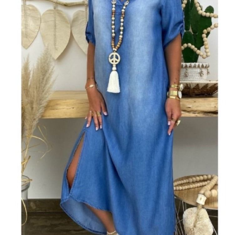 Stylish Comfort Redefined – Washed Denim Dress for Every Curve