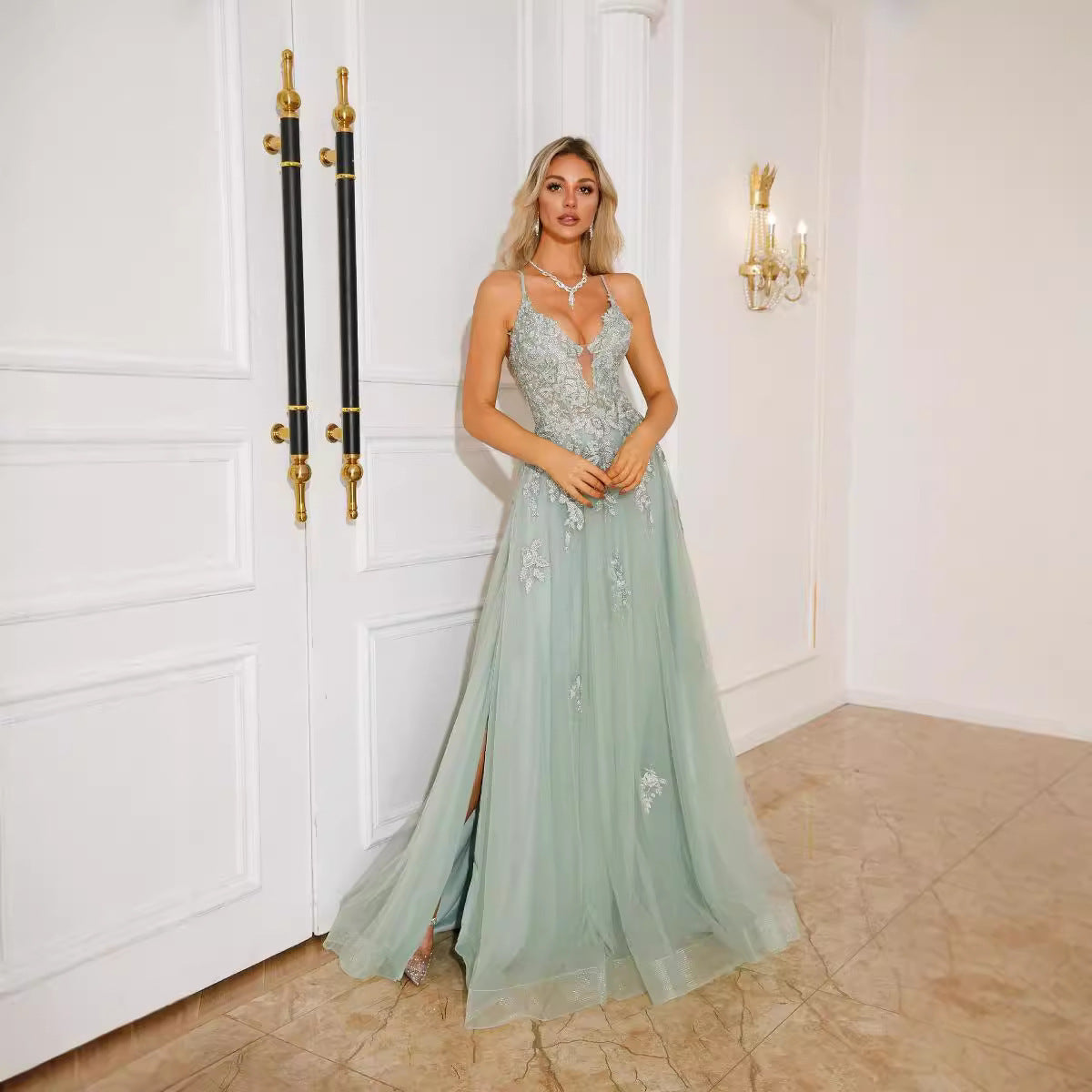 Women’s Long Evening Dance Dress — Suspender Style & Elegant