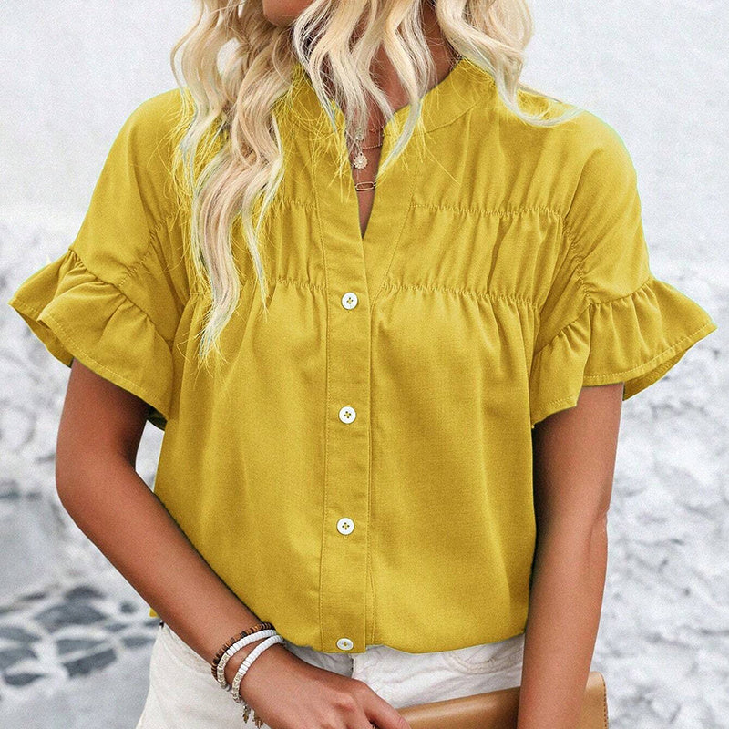 Short Sleeve Button Down Shirts Dressy Casual V Neck Business Work Blouses