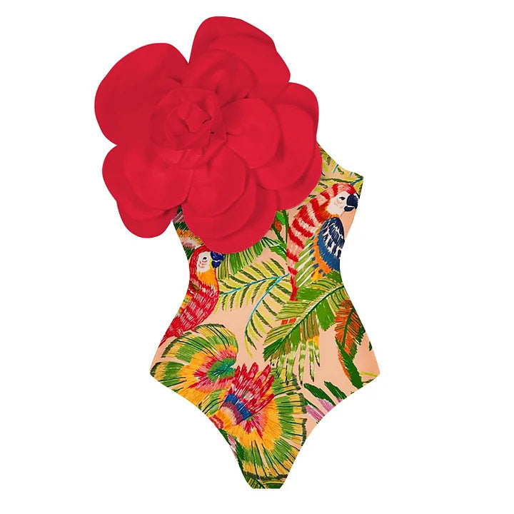 One-piece 3D Big Flower Decorative Swimsuit Suit For Women