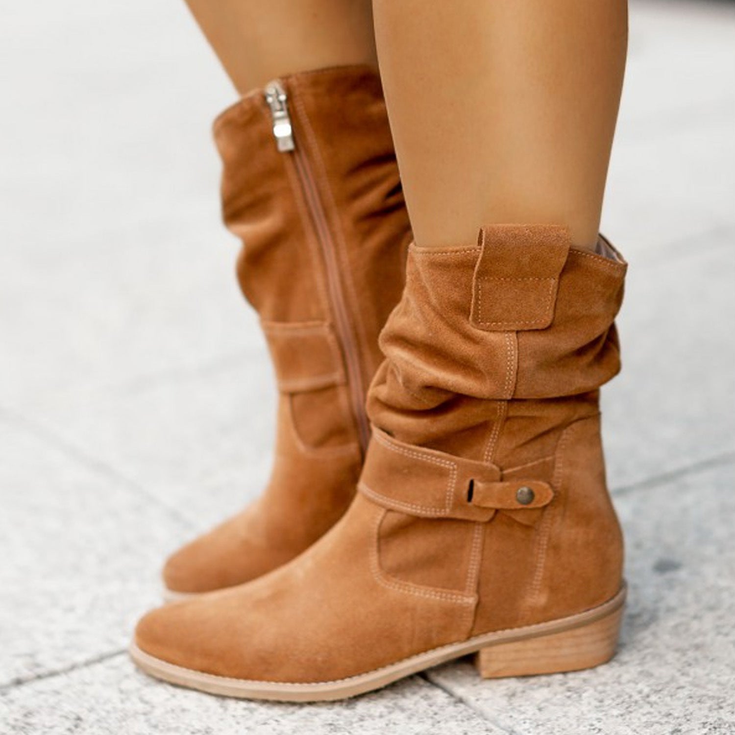 Suede Western Boots – Chic Pointed Toe Mid-Calf Style for Effortless Winter Looks
