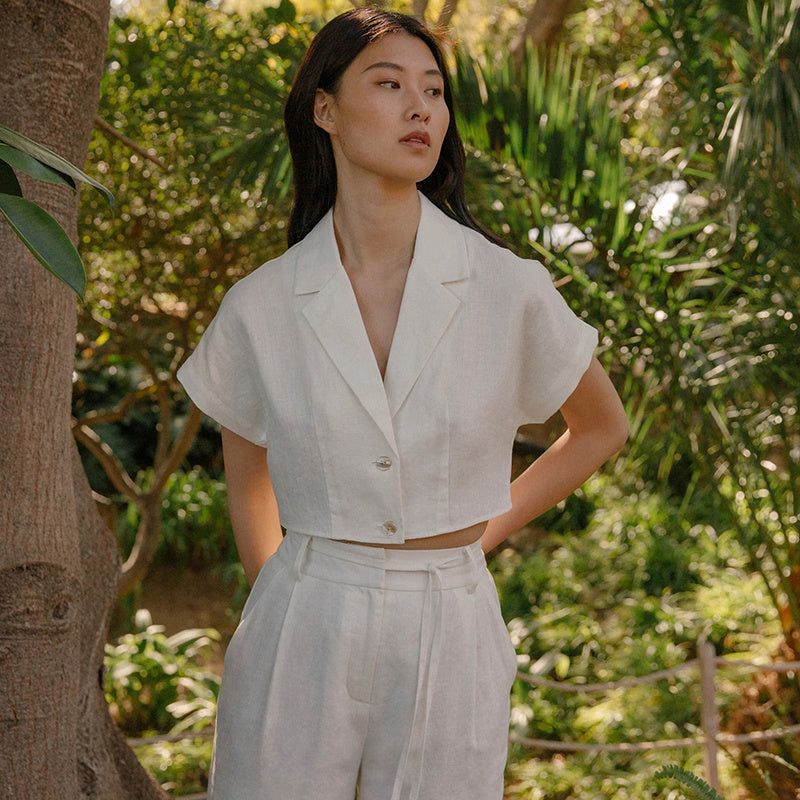 Linen Short Sleeved Suit Collar Shirt