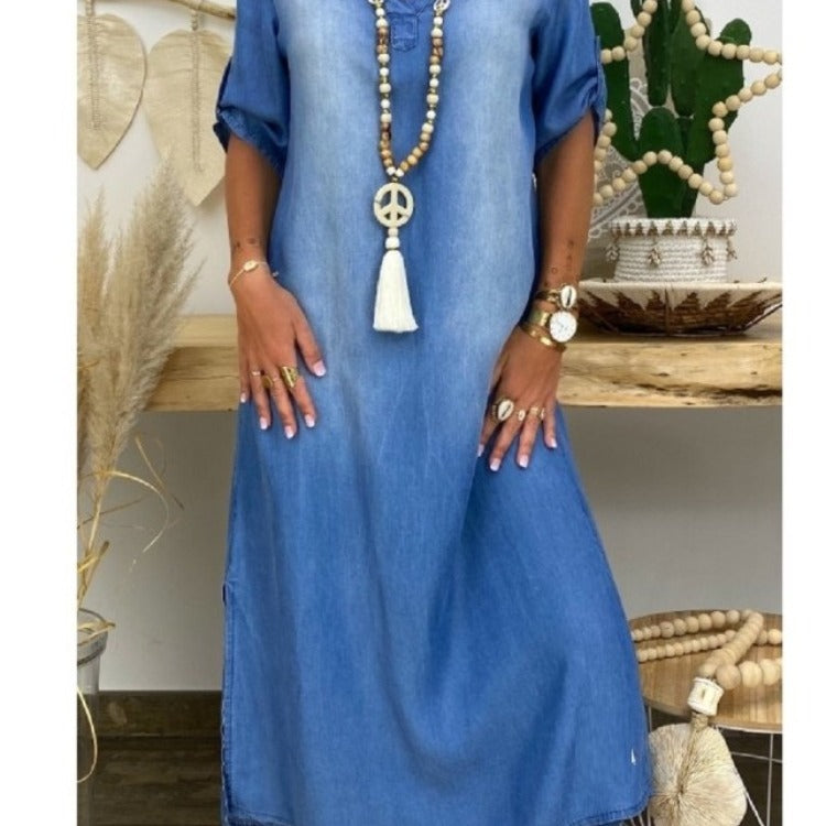 Stylish Comfort Redefined – Washed Denim Dress for Every Curve