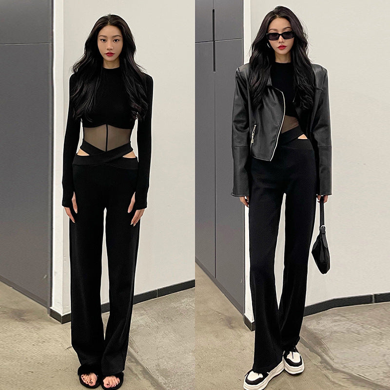 Black Mesh One Piece Top For Women