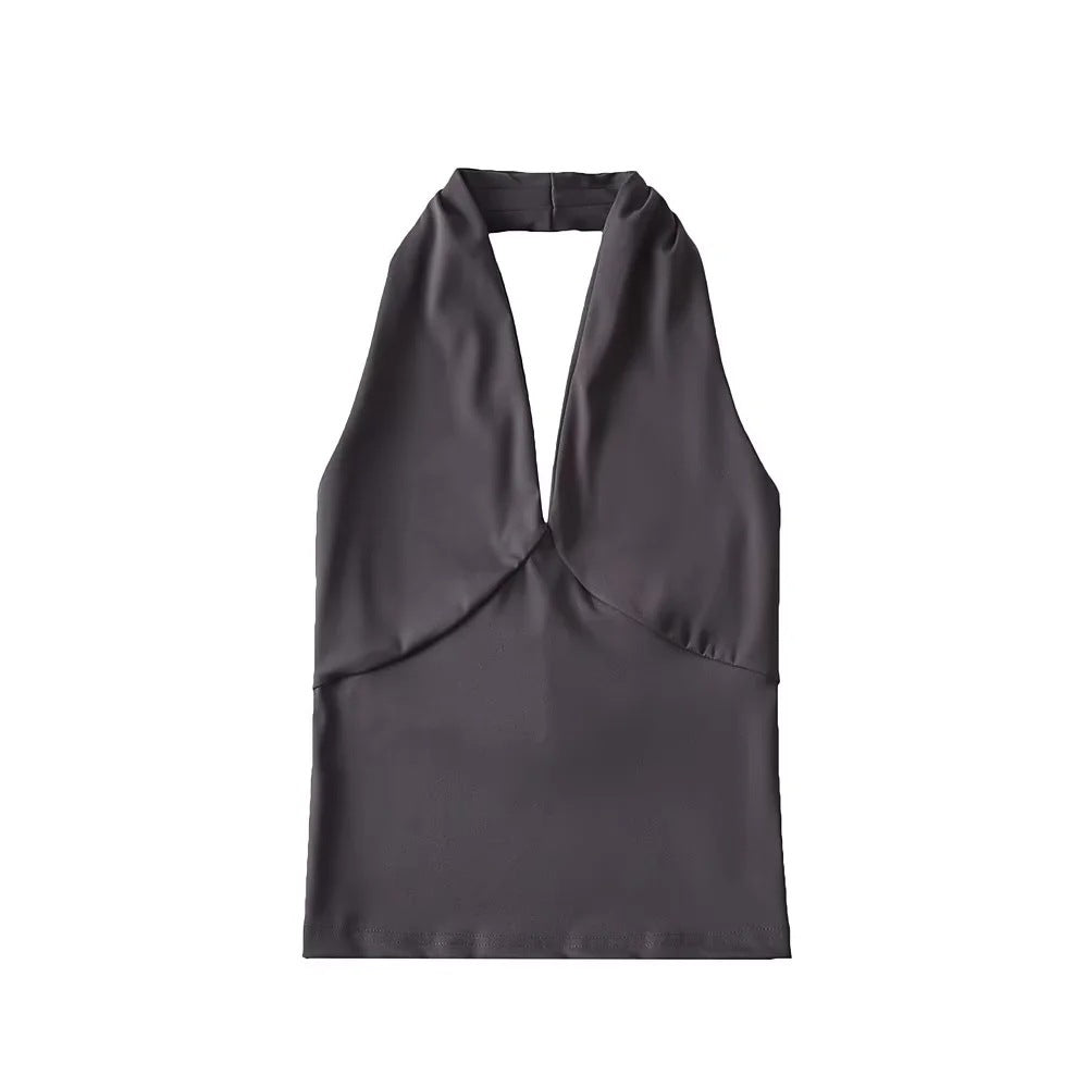 V-neck Halter Vest Women's Outer Wear Design Slim-fit Short High Waist Top