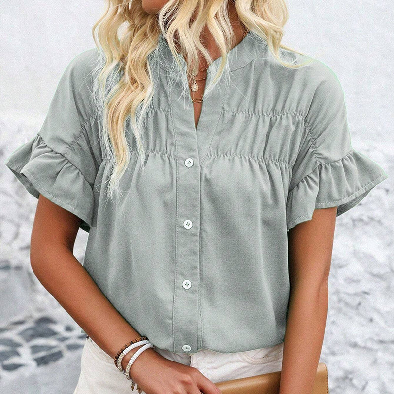 Short Sleeve Button Down Shirts Dressy Casual V Neck Business Work Blouses