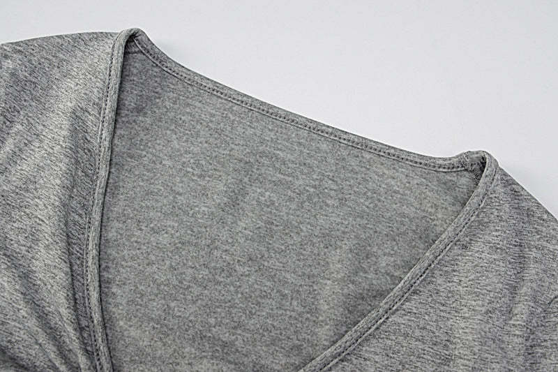 Long Sleeve V Neck Cropped Navel T-Shirt