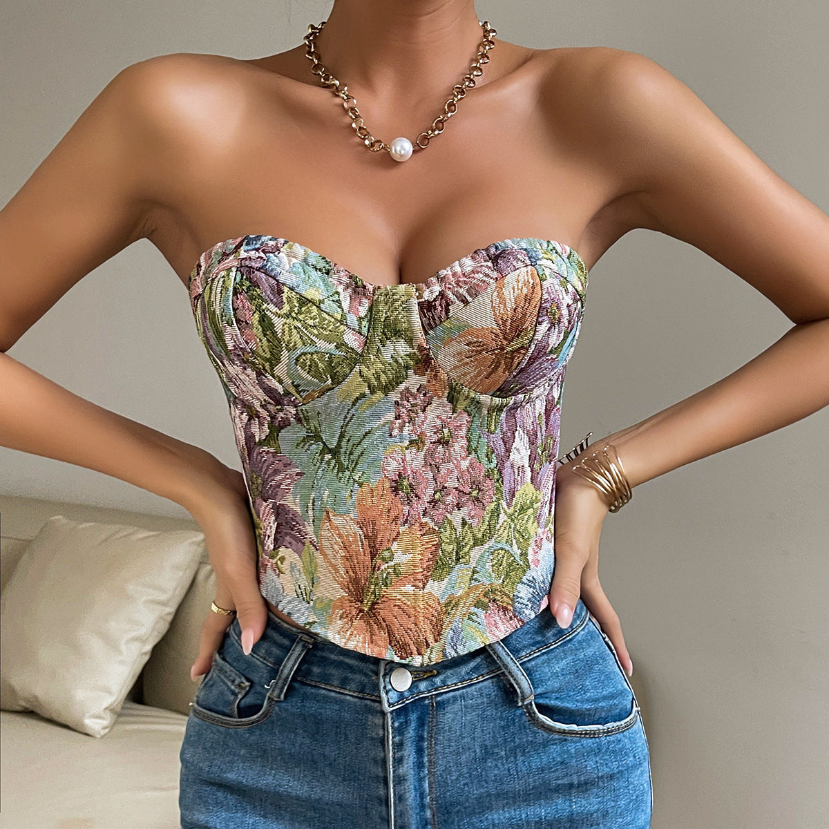 Floral Print Tube Vest Top