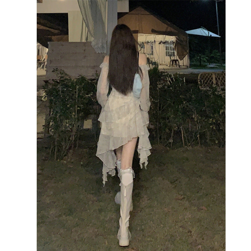 Elegant V-Neck Dress with Floral Ruffles