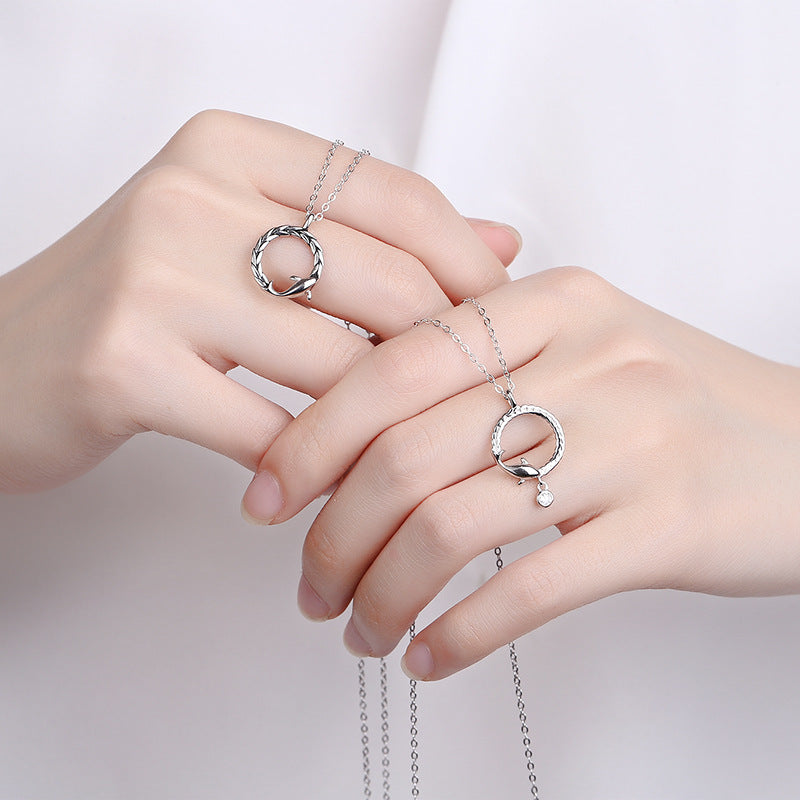 Unisex S925 Sterling Silver Fish Necklace