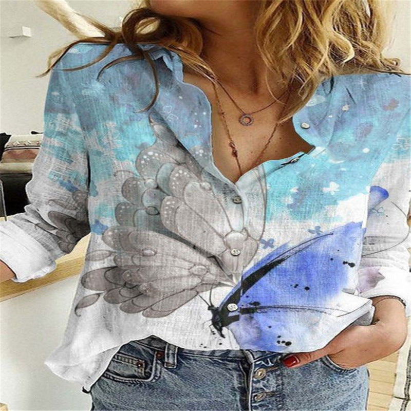 Women's Long Sleeve Lapel Geometric Print Fashion