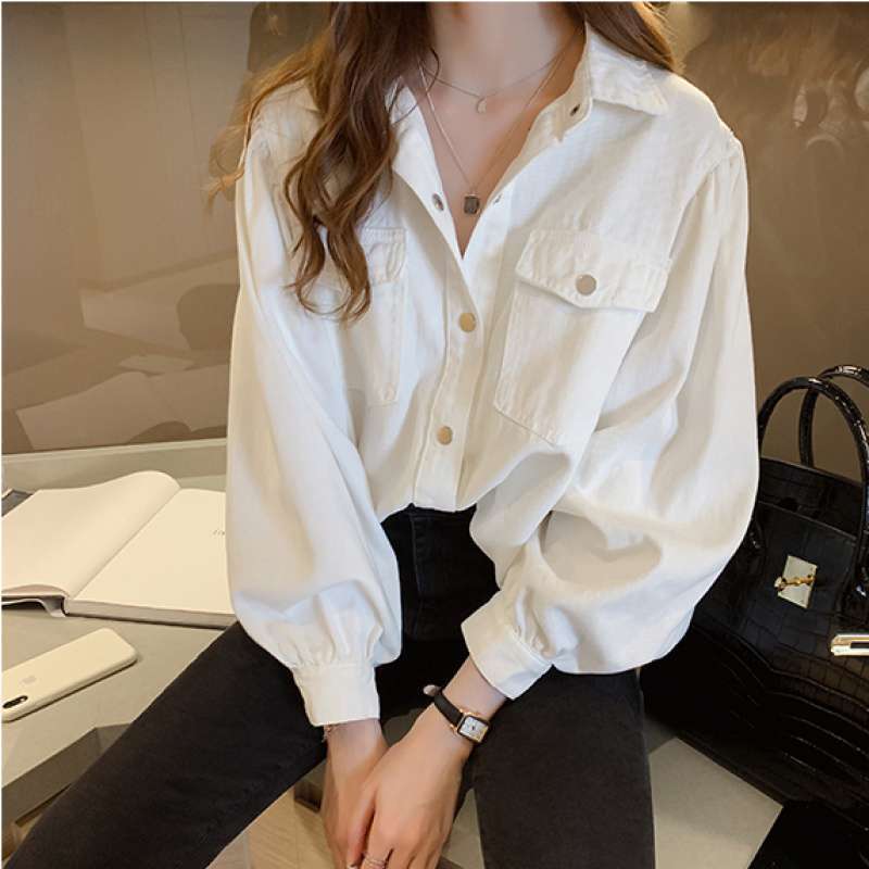 Blouses Shirts Women Spring Pockets Long Sleeve Fashion