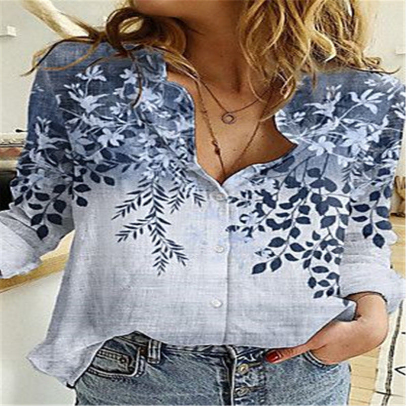 Women's Long Sleeve Lapel Geometric Print Fashion