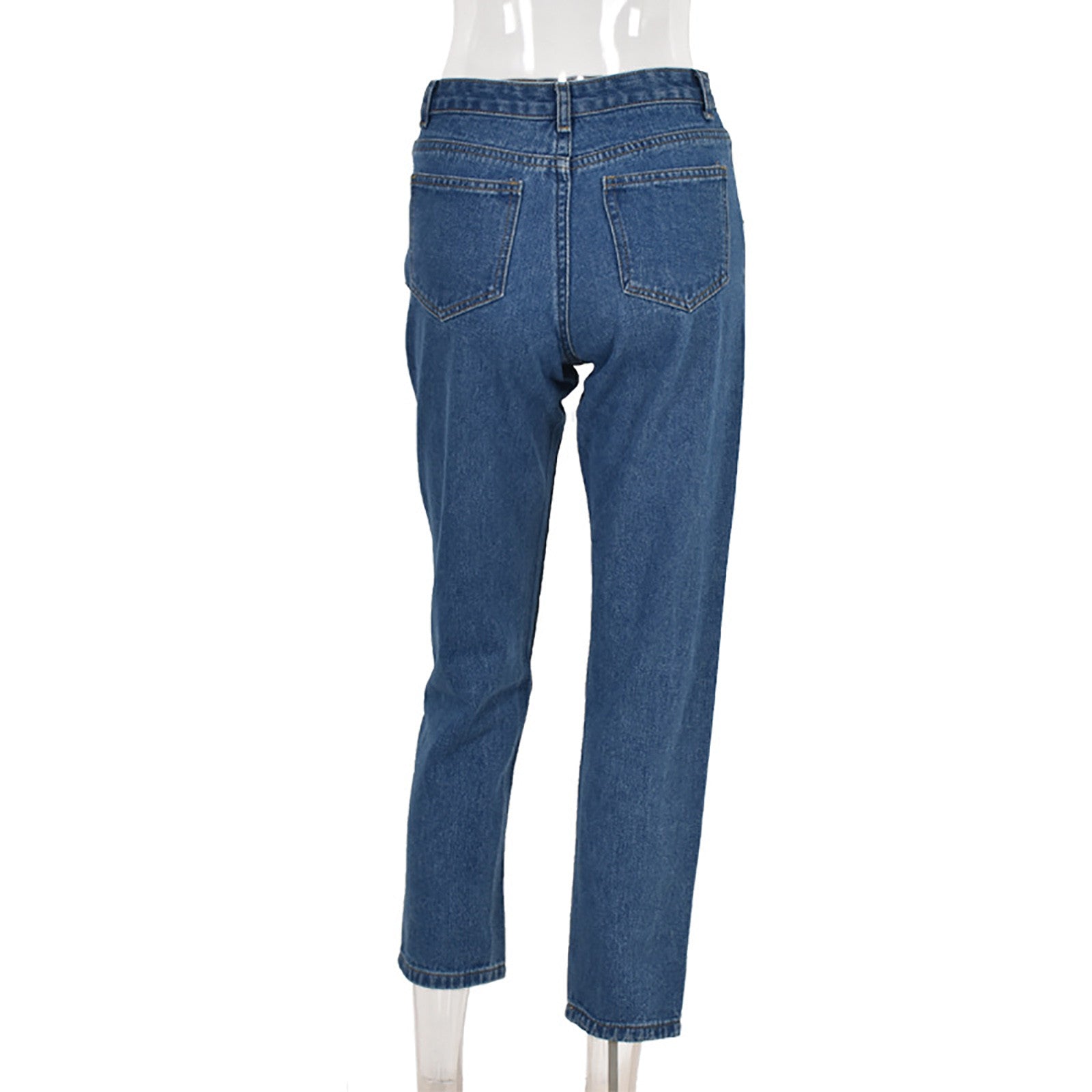 High-waist Washed Blue Long Jeans