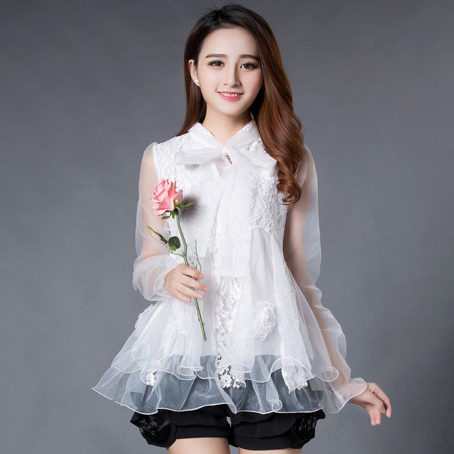 Lace Ruffled A-line Blouse